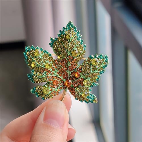Image of WCRAZYE Rhinestone Maple Brooch Pin for Women Girls Sparkling Full Micro Pave Crystal Fall Thanksgiving Vintage Colorful Maple Leaf Lapel Pin Party Prom Wedding Thanksgiving Jewelry Gift