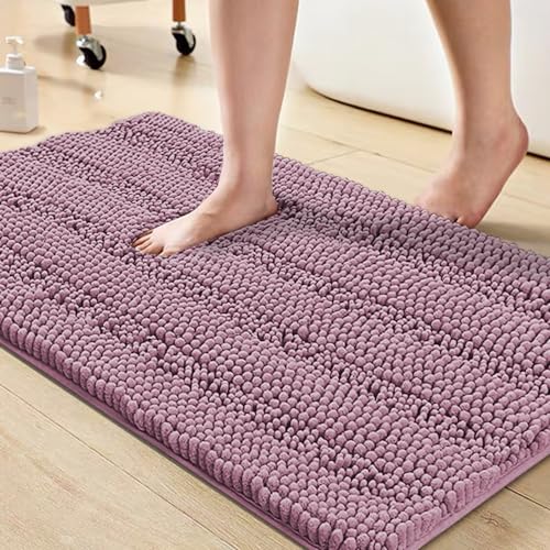 Turquoize Non Slip Shaggy Rugs - Mauve/Rose Bath Rugs for Tub Mats, Chenille Bath Rugs for Bathroom, Super Absorbent Shower Rug, 20"x 32"
