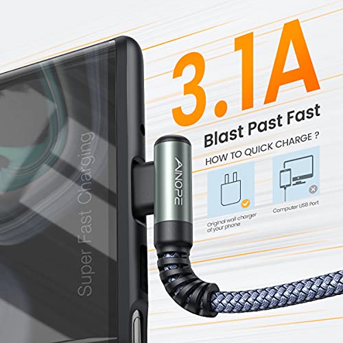 Image of AINOPE 2-Pack USB to USB C Cable 3.1A Fast Charge, [3.3FT+10FT] Right Angle Type C Charging Cable, Durable Nylon Braided USB C Cable Fast Charge Compatible Galaxy S10 S9 S8 Plus S21, LG V30,V20,G6