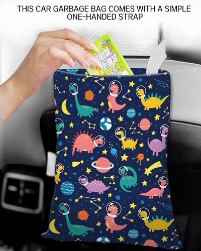 Image of Car Trash Can, Durable Hanging Car Trash Garbage Bag, Cute Automotive Garbage Cans Organizer, Cute Colorful Dinosaur