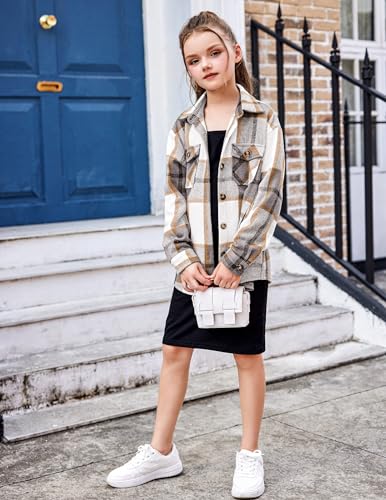 Arshiner Girls Flannel Plaid Jackets Button Down Long Sleeve Shirts Blouses Tops with Pockets Outfits4