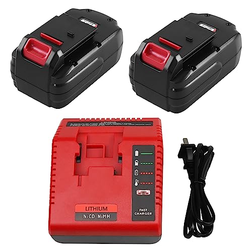 2 Pack 4500mAh High Capacity Ni-Mh 18 Volt PC18B Replacement Battery and PCXMVC PCMVC Charger Compatible with Porter Cable 18V Battery PC18B PC18BL PC18BLEX PCC489N PC188 Cordless Power Tools(Red)