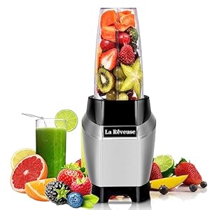 La Reveuse Personal Blender for Shakes and Smoothies 1000 Watt with 24 oz BPA-free Portable Travel Bottle, Dishwasher Safe (Silver)