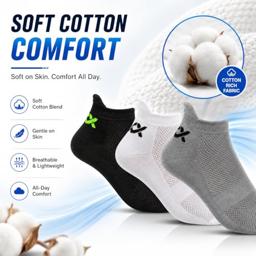 Image of XJARVIS RIO Unisex Ankle Socks for Men & Women - Breathable & Odor-Free Cotton Socks for Gym, Running, Walking, Cycling, Daily & Office Wear - Free Size (Black, White, Grey)