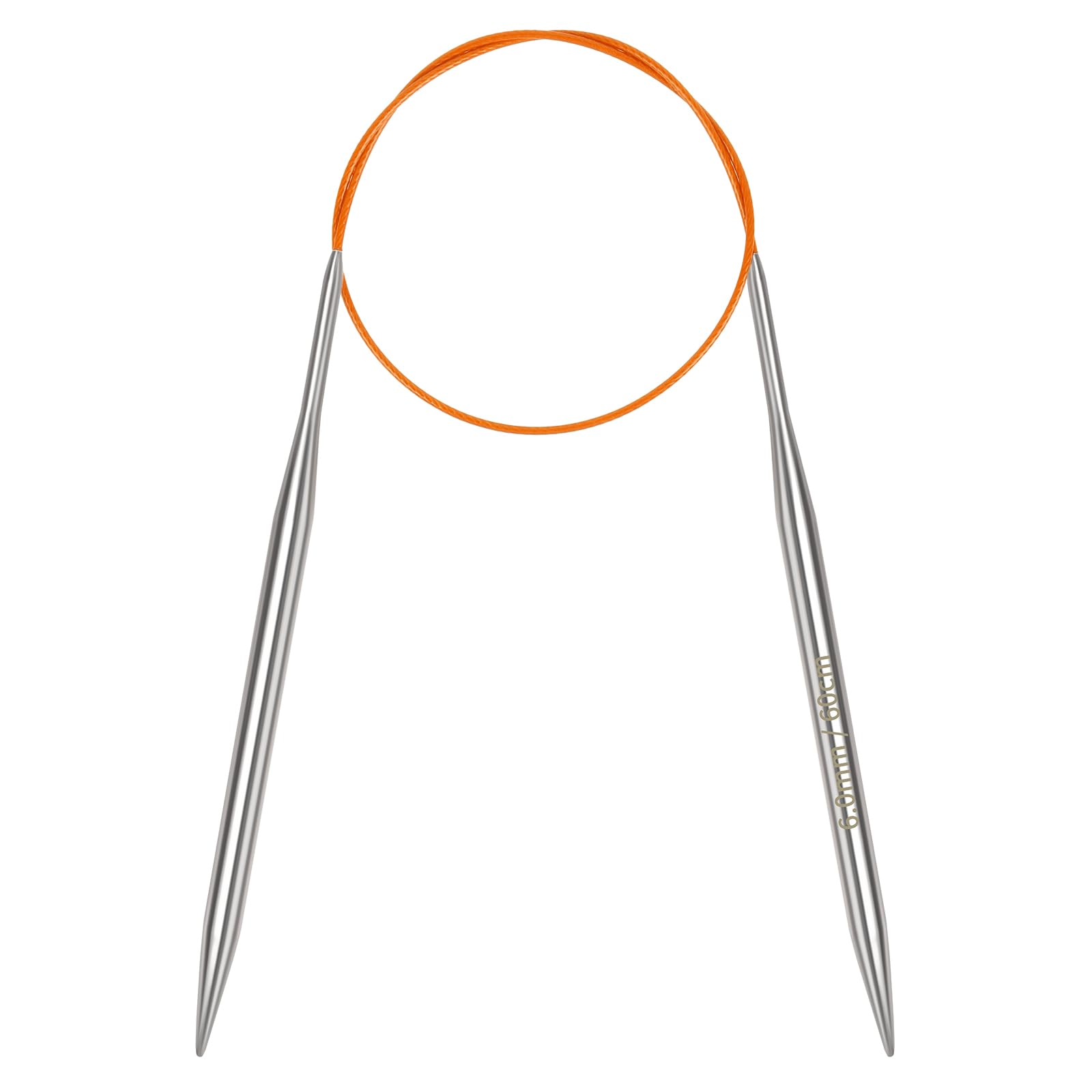 Coopay 6mm Circular Knitting Needles 60cm, Stainless Steel Circular Needles with Flexible Cable, Round Knitting Needles for Knit Socks, Fixed Metal Circle Knitting Pins for Small Projects