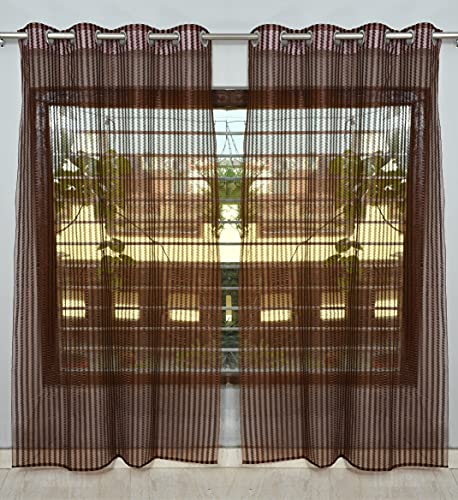 Image of Premium Polyester Floral Sheer Printed Net Combination Transparent Beautiful Curtains Set of 3 Piece for Door Brown 8 Feet