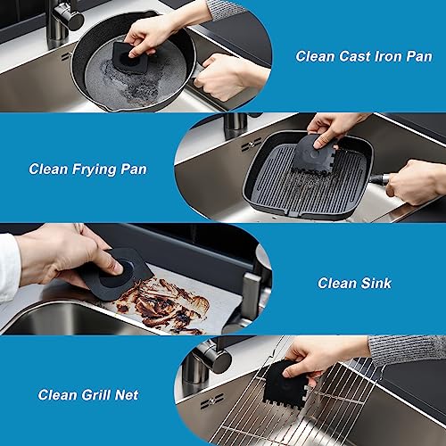 Image of SUBEKYU Cast Iron Scrubber Kit, Stainless Steel Cast Iron Skillet Cleaner, Chainmail Scrubber with Scraper Tool for Cast Iron Pans /Grill Nets /Sinks, Grey, 1 Set