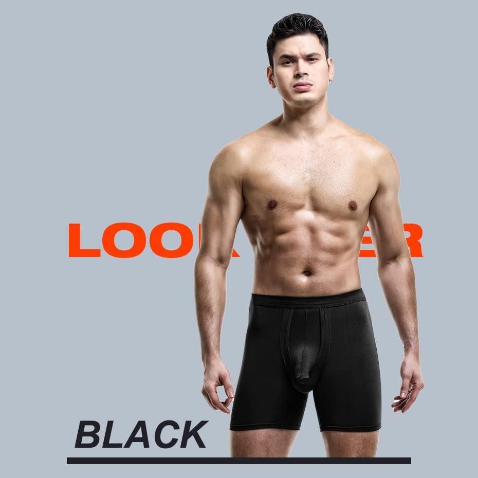 Ouruikia Men's Underwear Boxer Briefs Anti-Chafing Long Leg Modern Long Leg Boxers Tagless Boxer Briefs Separate Pouch - Image 2