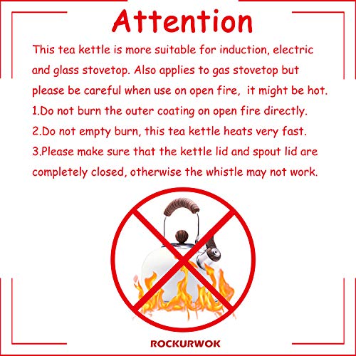 Rockurwok Whistling Tea Kettle, 2.5 Qt / 80 Oz, White Teapot, Universal Base For Induction | Gas | Electric | Halogen | Radiant, Cool Toch Foldable Handle, Vintage #TOP5