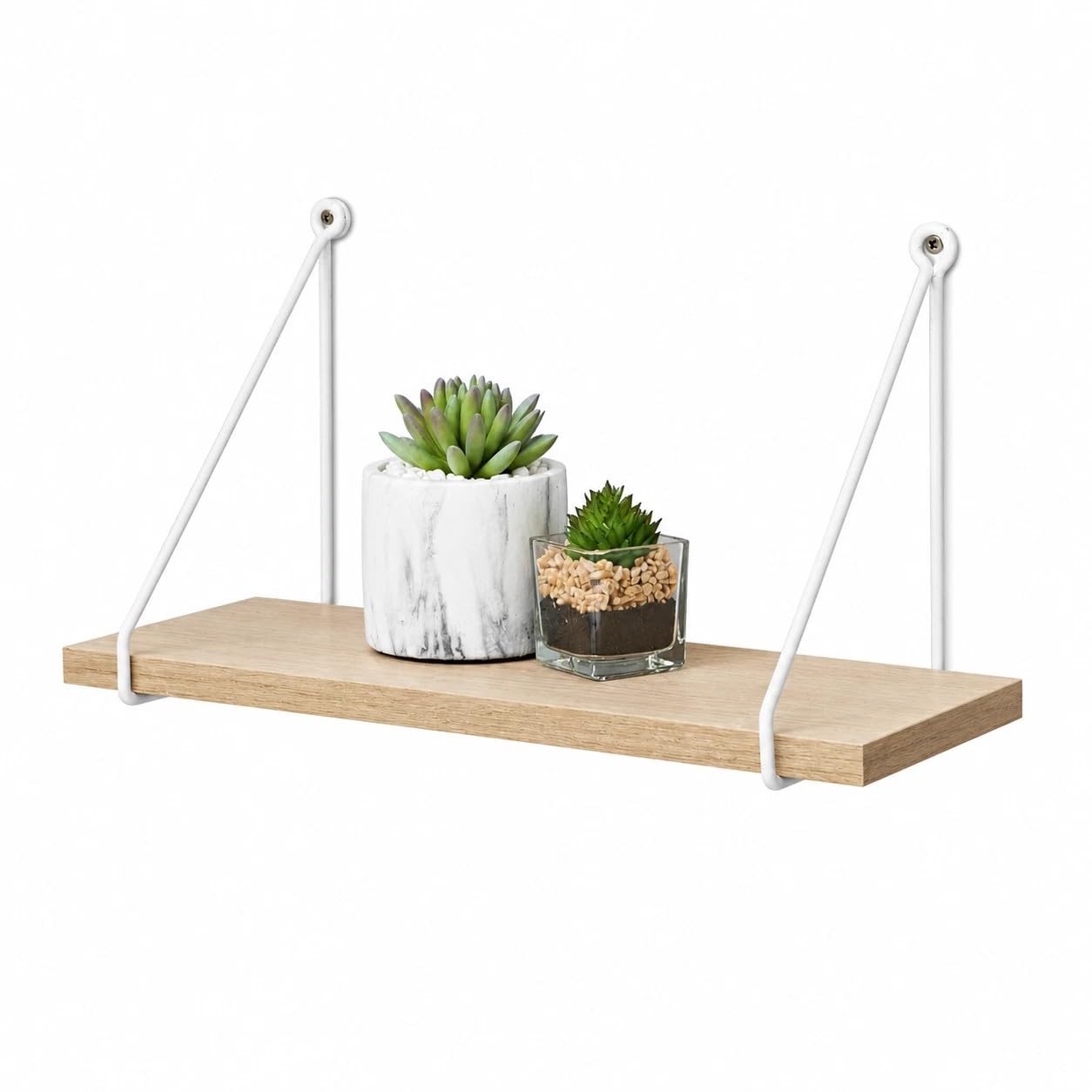 spot on dealz® Floating industrial wall 40 cm length Oak wooden hanging Shelves small with White metal wire Living room furniture