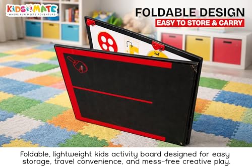 Image of Kidsmate 3-in-1 Table Tennis for Kids with Foldable Tennis Board, Ludo Game & Whiteboard | Portable Indoor Outdoor Play Table, Mini Ping Pong Set with Net, Racquet and Ball for Family Fun - Red /Black