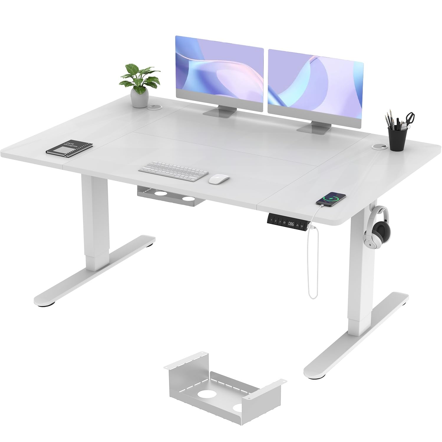 Scrivania Elettrica Regolabile 120 Cm - Con Cassetto E Vassoio Tastiera, Prese USB, Per Ufficio Casa - Foto 2