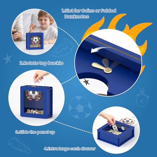 Image of Summidate Wooden Soccer Money Box, World Cup Theme Piggy Bank for Kids and Adults, Personalized Football Savings Jar with Clear Window and DIY Stickers, Decorative Sports Gifts for Teenagers & Fans