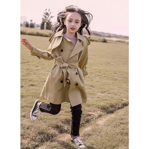 Image of amropi Girl's Trench Coat Single Breasted Windbreaker Jacket Outwear with Belt for 4-17 Years