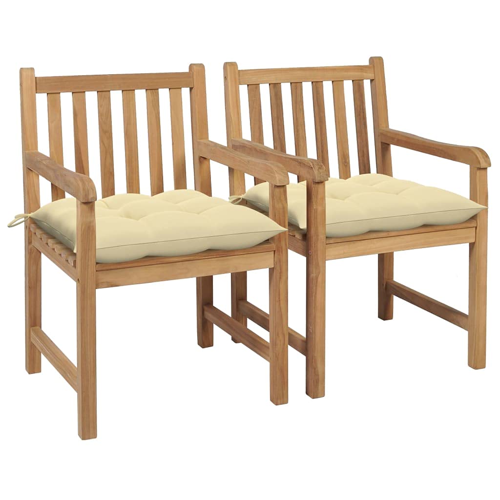 Fengshui Set di 2 sedie da giardino in legno di teak, con cuscino, colore bianco crema