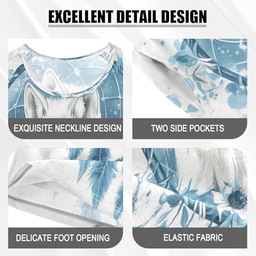 senya Short Sleeve Pajamas Sets Summer Cotton Sleepwear Blue Feather Dreamcatcher Wolf4