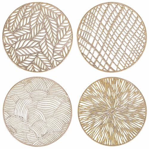 Set 4 Sottobicchieri Oro Art Déco - Motivo Azteco Vintage, Retro In Sughero, 9,5x9,5 Cm - Regalo Divertente