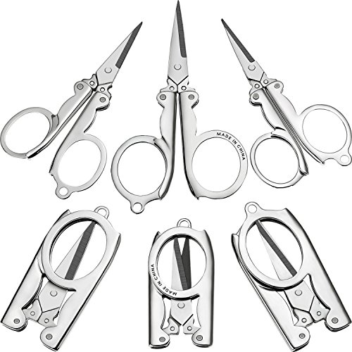 kaimeng Folding Scissors Stainless Steel Scissors Travel Folding Portable 6 Pieces, 3 Dimensions