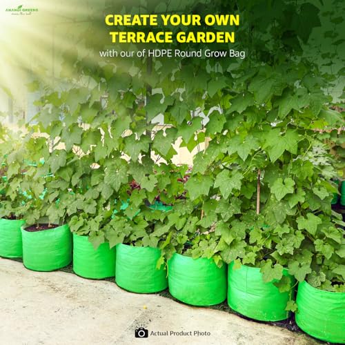 Image of Anandi Green's Premium HDPE Uv Protected 220 GSM Round Shaped Green Colour Plants Grow Bags Suitable for Terrace and Vegetable Gardening (Pack of 2, 18x18 INCH)