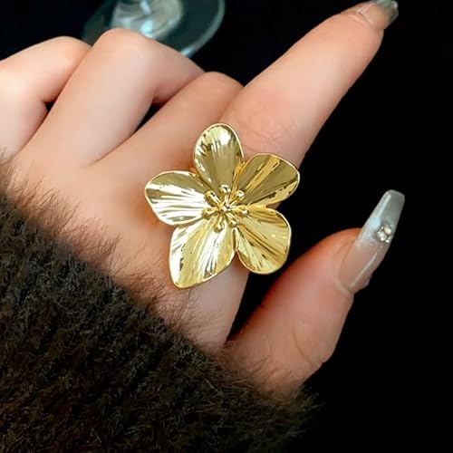 Titayen 215 Gold Flower Ring For Women Trendy Silver Floral Statement Ring Minimalist Rings Halloween Jewelry  thumb #3