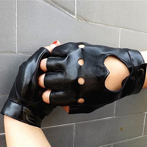 Lavany Women's Girls Winter Driving Sports Fingerless Imitation leather Gloves (Black)
