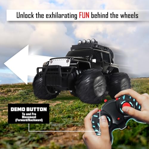 Image of Wembley Offroad Rechargeable Remote Control Car Toy for Boys | Monster Truck RC Car with 4 Headlight Modes | Lithium Battery | C-Type Charging | Remote Car for Kids Adult | Made in India - Black