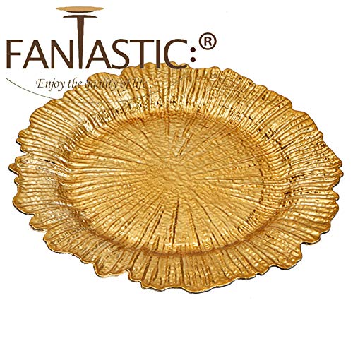FANTASTIC :) Round 13 Inch Plastic Charger Plates with Eletroplating Finish (6, Reef Gold)