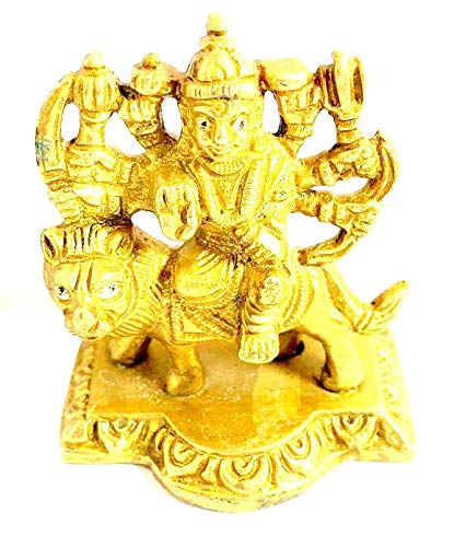 Sara International Robin Export Company Brass Idol/Statue of MATA Sherawali/Maa Durga for Home & Office Temple 3 Inch