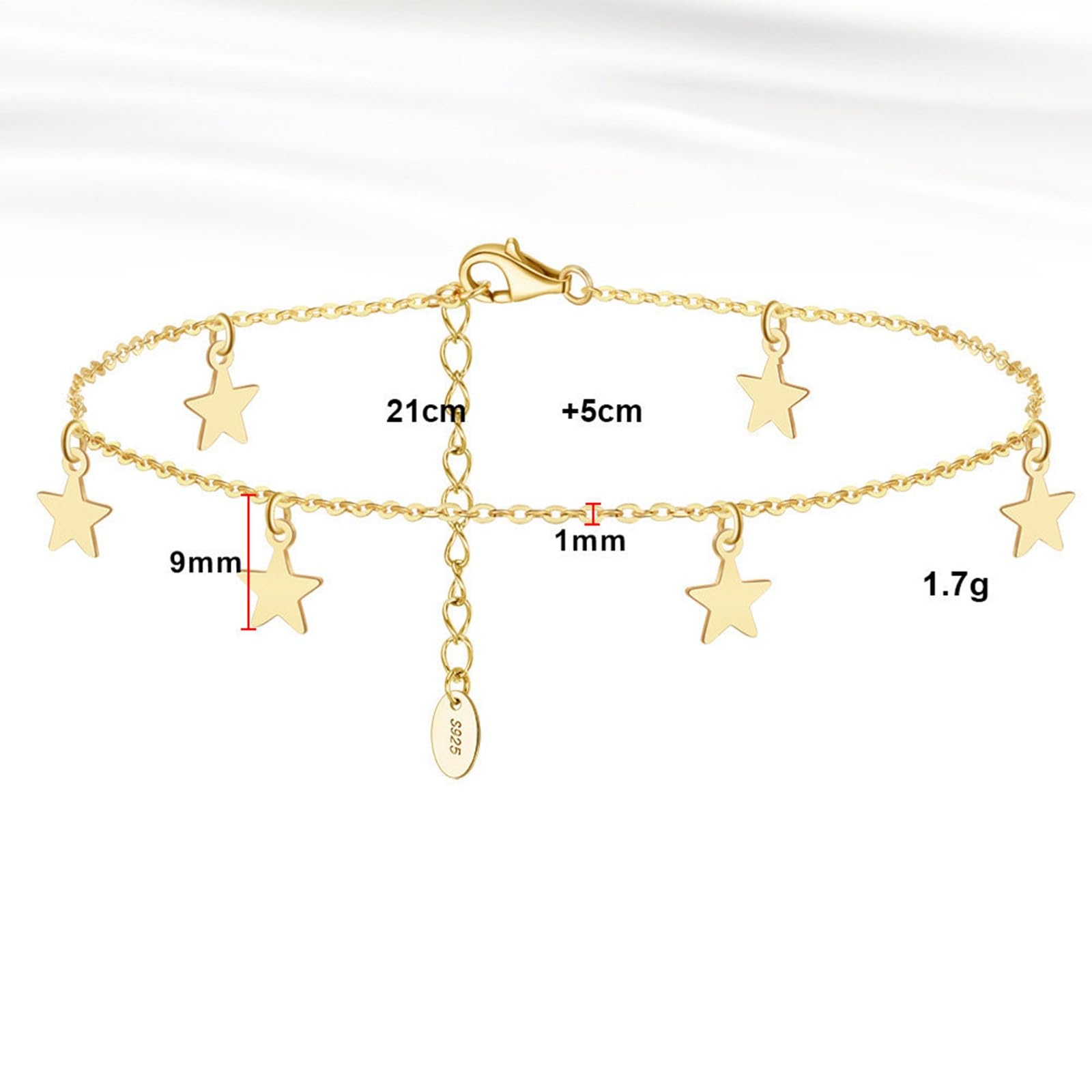 Cavigliera Donna Argento 925, Cavigliera Donna Estiva Paillettes A Doppio Strati con Stella Oro, Regolabile Fino a 26 cm - Bracciali alla Caviglia da Spiaggia Cavigliere per Donne