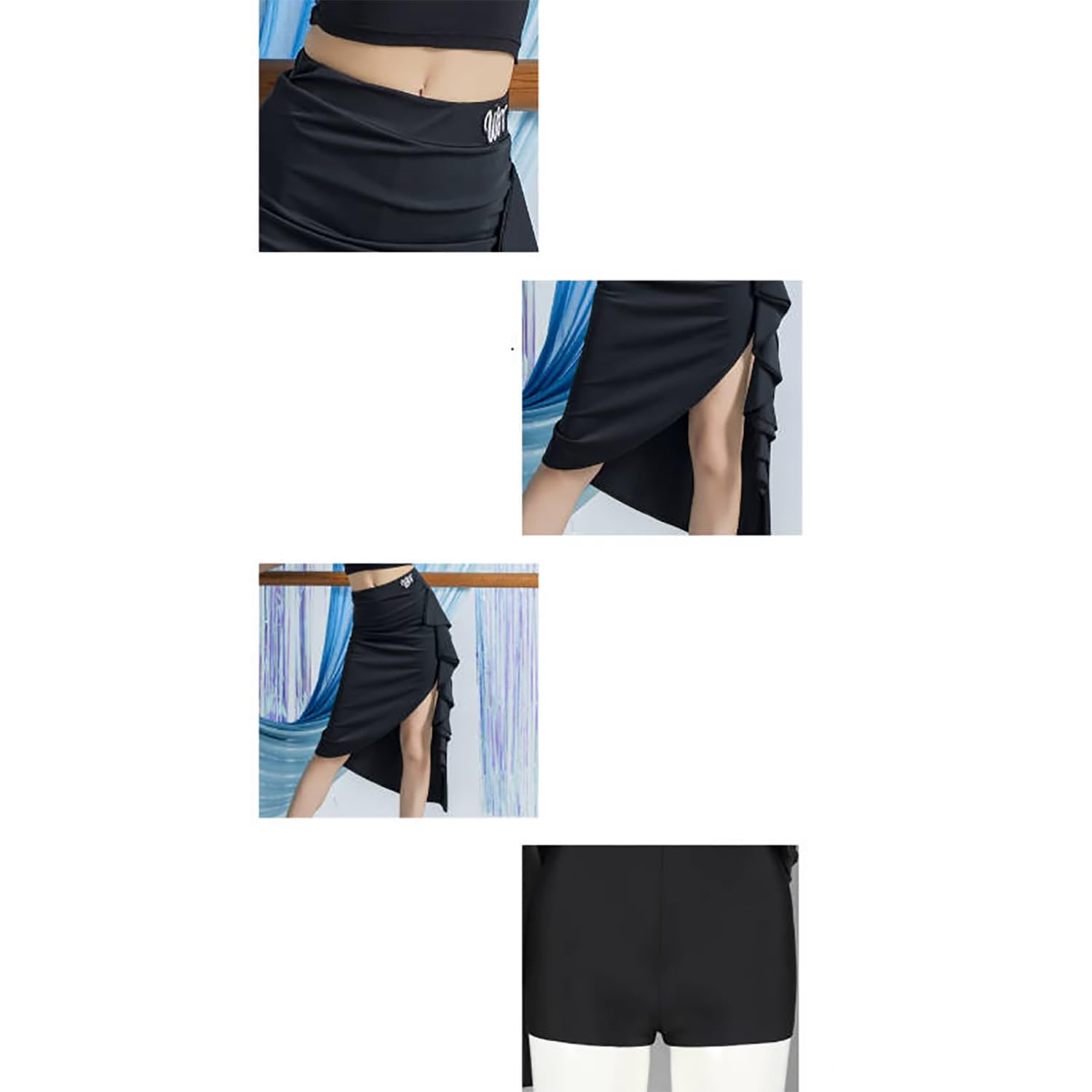 Gonna da Danza Latina Donna Asimmetrica con Balze Spacco Short Interno Integrato