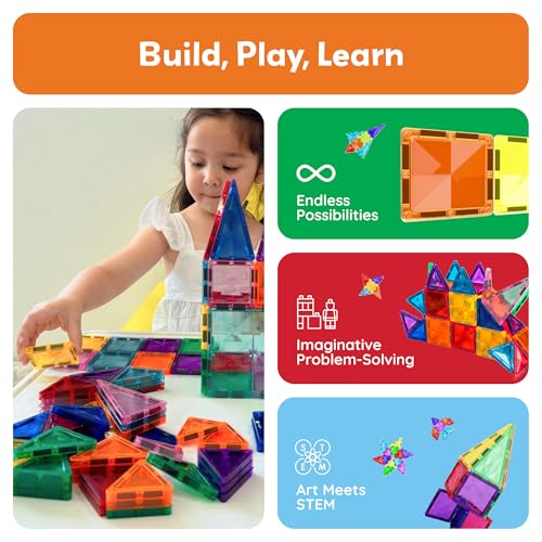 Image of PicassoTiles 100pc Magnetic Tile Mini Diamond Set Travel Size STEM Educational Building Kit for Toddlers Preschool Boys Girls Age 3 Plus Montessori Indoor Learning Toy for Creative Development PTM100