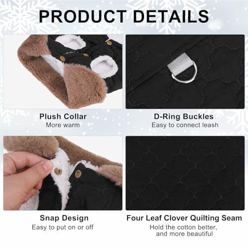 Image of BEAUTYZOO Warm Dog Puffer Jacket Vest,Dog Winter Coat with Harness,Black L