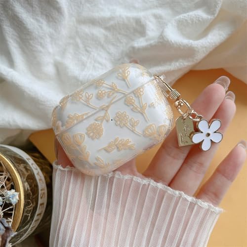Image of MINSCOSE Compatible with AirPods Pro2 Clear Case,Cute Flower Floral Aesthetic Design with Flowers Keychain, Soft TPU Protective Shockproof Case for Women Girl for Airpods Pro2-Yellow
