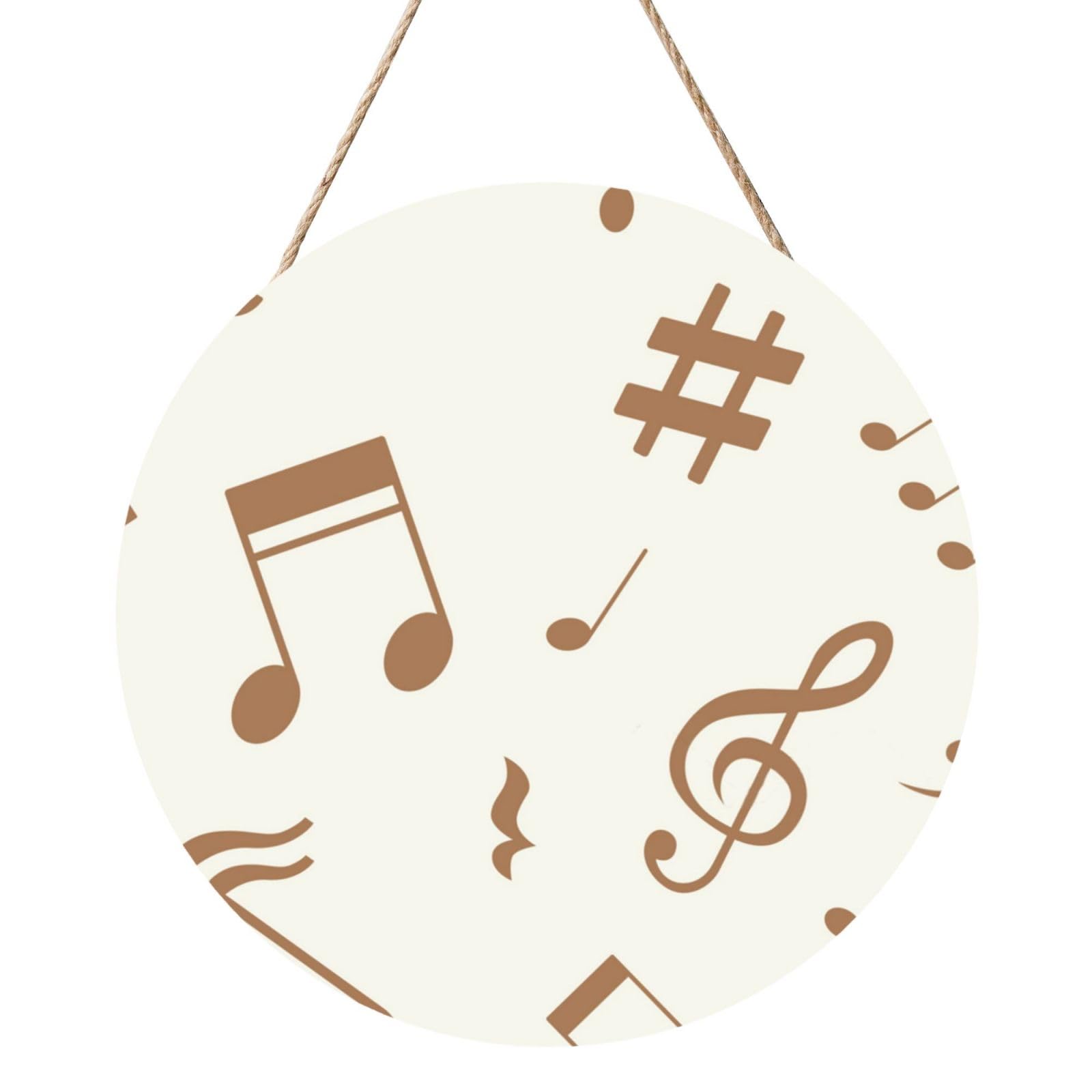 InOmak Musical Notes Music Pattern, Round Wood Panel Painting 12 in, Wall Hanging Painting For Home