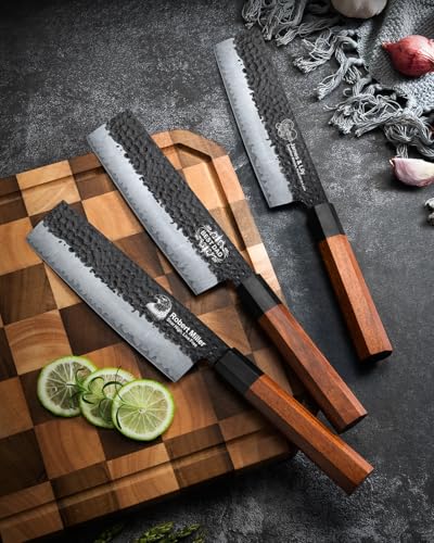 Image of FAMCUTE Custom Engraved 7'' Nakiri Knife, Hand Forged 5-Layer 9CR18MOV Steel Japanese Chef Knife with Rosewood Handle, Personalized Birthday Gifts for Men /Dad (Luxury Sandalwood Box)