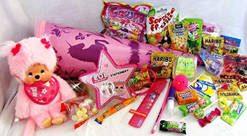 Preisvergleich Produktbild 101651 Große gefüllte Schultüte 50cm Monchhichi Kirschblüte mit Spielsachen und Schulbedarf gefüllt für Schulanfang L.O.L. Geschenk für Schulkind