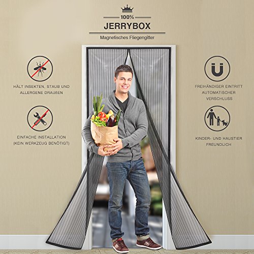Jerrybox Magnet Fliegengitter Tür 110×220cm Insektenschutz Tür, Automatisches SchließenMagnetischer Fliegenvorhang Moskitonetz, einfach zu montieren Ohne Bohren, für Balkontür/Terrassentür