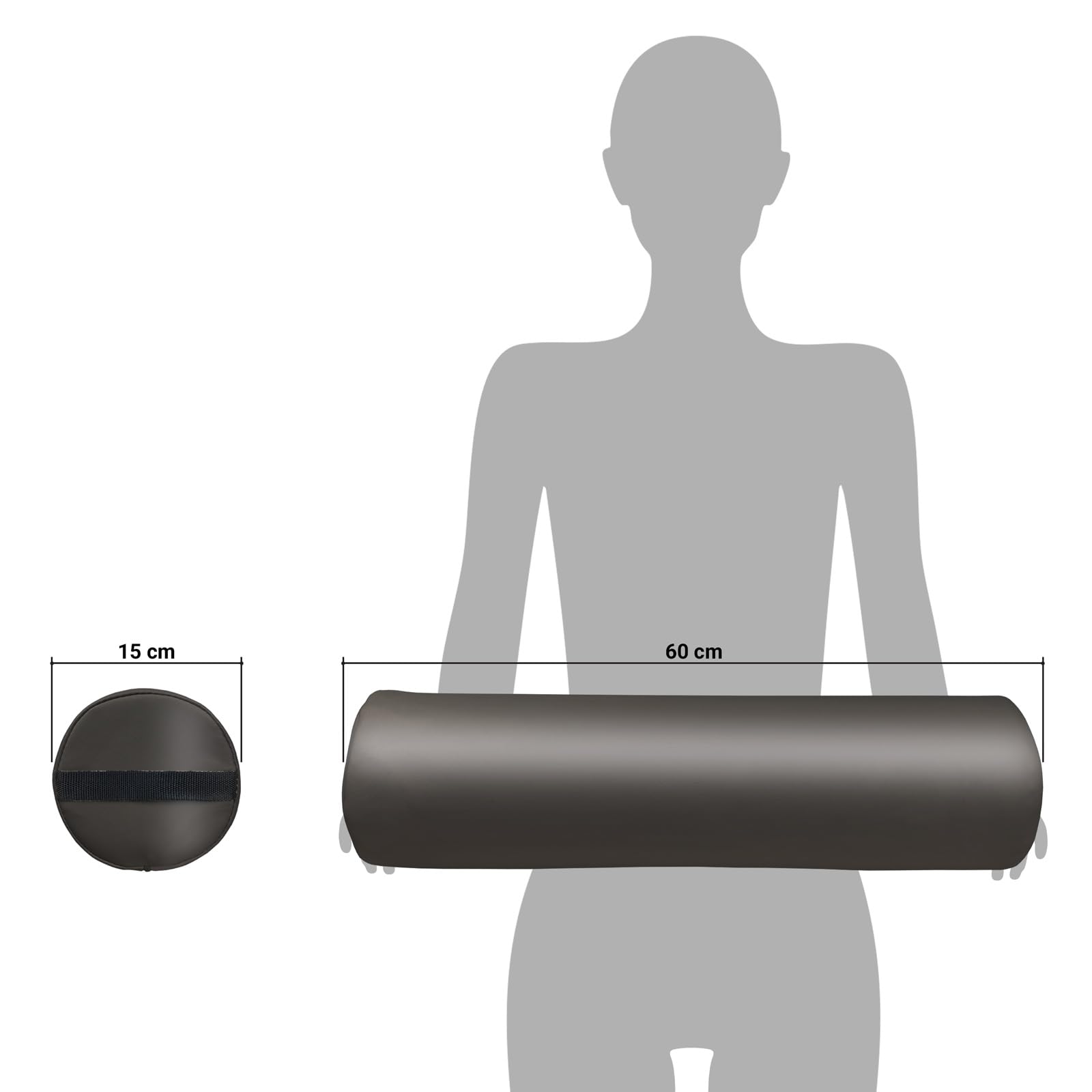 ZEN Nackenrolle mit Bezug aus Kunstleder 60x15x15cm - runde Vollrolle, Beinrolle für Bett, Kissenrolle, Knierolle, Rollkissen Lagerungsrolle für Beine, Physiotherapie & Massageliegen Zubehör (Schwarz)