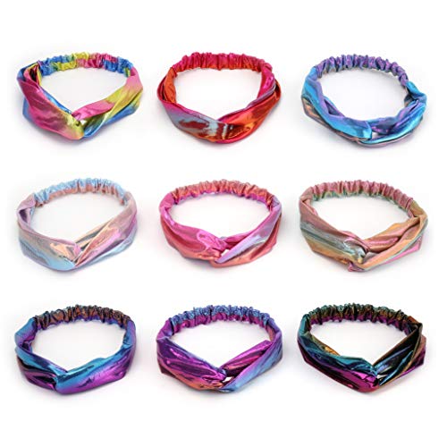 Cedilis 9 Pack Mermaid Knotted Headbands For Girls, Kids Elastic Knot Headwraps, Little Girl Hair Accessories Headwraps, Criss Cross Head Wraps Hair Band