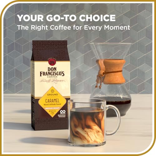 Don Francisco's Caramel Ground Coffee, Medium Roast – Flavored 100% Arabica, 12 oz Bag, Premium Coffee for Drip, Pour Over & French Press