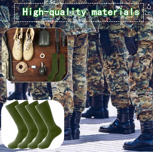 4 Pairs Men's Military Crew Socks Army Green Cotton Sock for Soldiers Police Firefighters Outdoor Sports Work Socks4