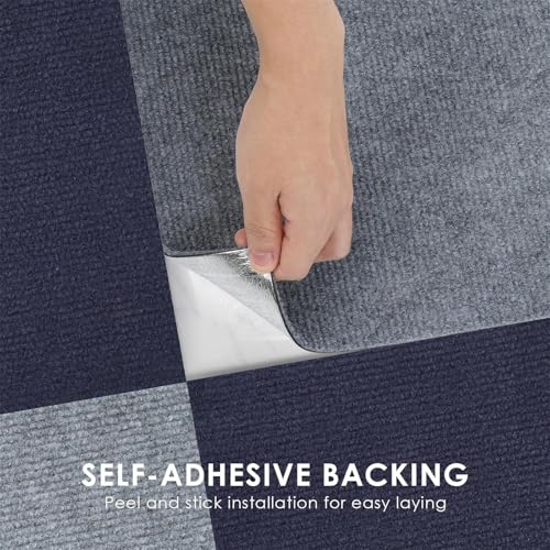 mymai Teppichfliesen Selbstklebende 30x30cm, 10 Stück Set, 0.9m² Strapazierfähige Filzfliesen mit hochwertigem Schlingenflor für Wohnung, Büro, Gewerbe, antistatisch mit Rückendeckung (Hellgrau)