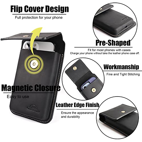 Image of Topstache Leather Phone Holster for Men - Magnetic Closure Cell Phone Holder Case for iPhone 17 /16 /15 /14 /13 /12 - Belt Clip Leather Belt Pouch Case for Galaxy S25 /S24 /S23 /S22, L,Black