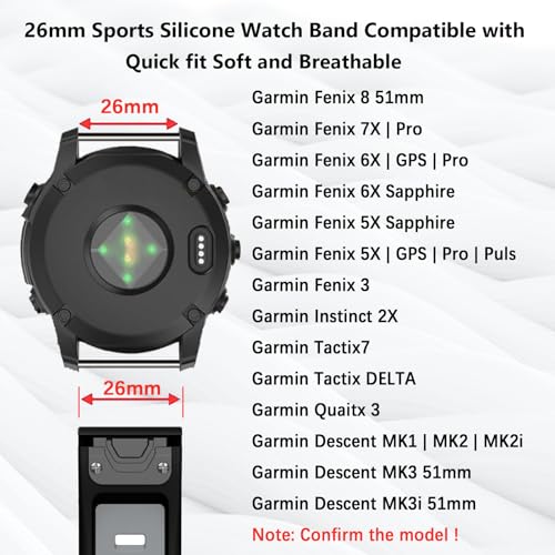 Image of 20mm 22mm 26mm Quick Fit Silicone Bands Compatible with Garmin Fenix /Tactix /Instinct Series Smart Watch Band,Sport Silicone Strap for Garmin QuickFit Watch Strap Replacement