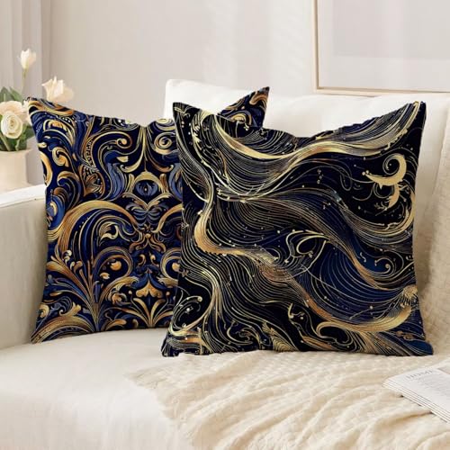Housse coussin 70x70 bleu lin imperméable anti-tache fermeture éclair invisible