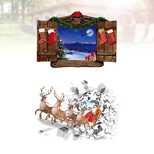 image for LIOOBO 2pcs Christmas 3D Fake Windows Wall Sticker Broken Cracked Self