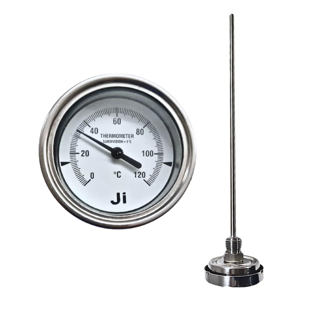 "Ji" Japsin Instrumentation Temperature Gauge, Bimetal Dial Thermometer, 2 1/2" Dial, Range 0 to 120°C, 12" Long Stem, Direct Mounting Back Entry, 1/2" BSP (M) Connection, SS Case & SS Wetted Parts-picture-31
