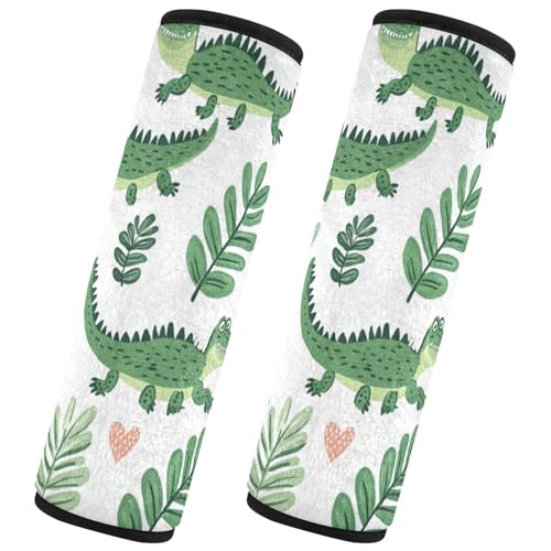 Seat Belt Covers 2 Pack Green Crocodiles Car Seat Strap Covers Super Soft Car Seat Neck Cover for Boys Girls Adults Babies S