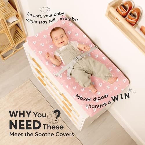 Image of 2-Pack Organic Changing Pad Covers for Girl, Boy, Neutral - 100% Cotton Changing Table Pad Cover, Soft Baby Nursery Diaper Changing Pad Sheets,Contour Changing Pads Liners,Change Pad Cover (Dreamland)