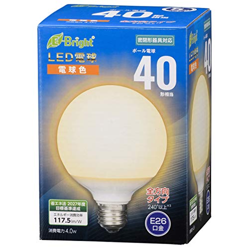 オーム電機 LED電球 ボール球形(40形相当/470lm/電球色/G95/E26/全方向配光240°/密閉形器具対応)